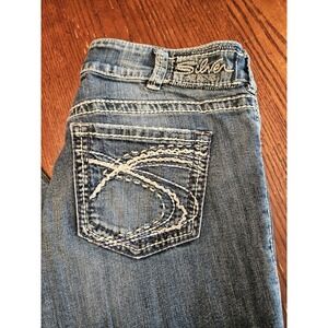 Silver Suki Mid Capri Jeans 32W 24L women's blue jeans regular fit stretch(A442)